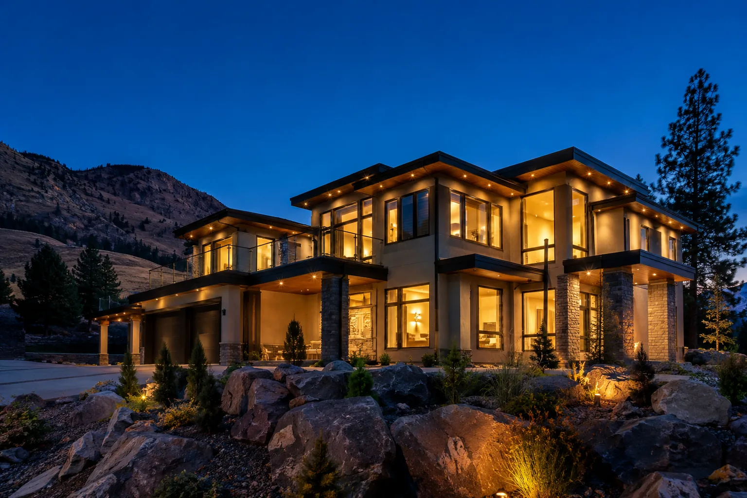 Okanagan home at dusk.